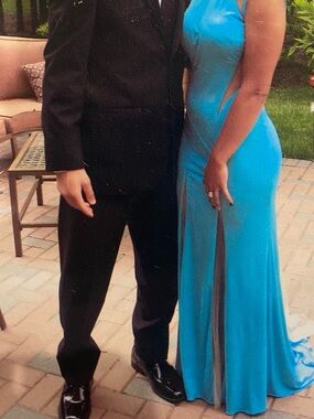 Turquoise Sleeveless Prom Gown with Side Cutouts